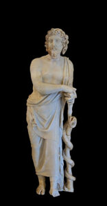 Asclépio Esculápio é um deus da medicina e da cura que, segundo a mitologia grega foi criado pelo Centauro Quíron que o educou na caça e na arte da cura.